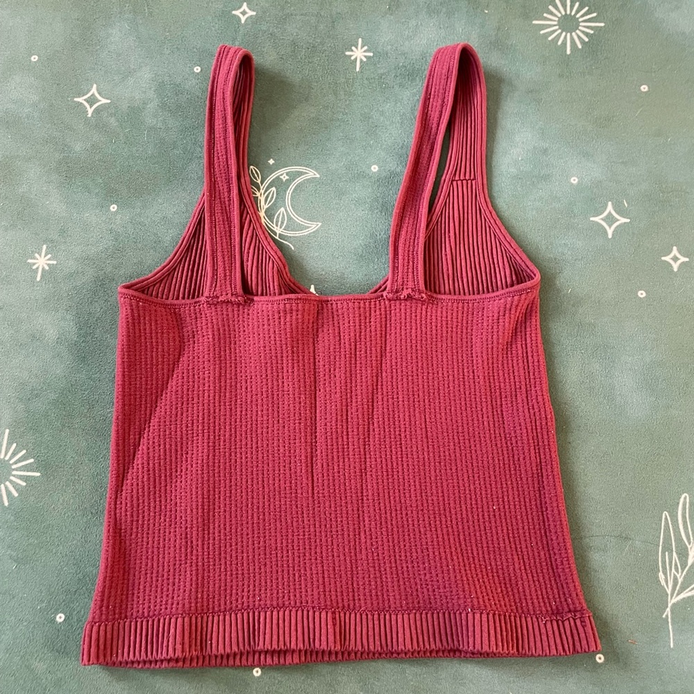 Pink Ribbed Crop Tank Top V-Neck - Picture 2 of 4